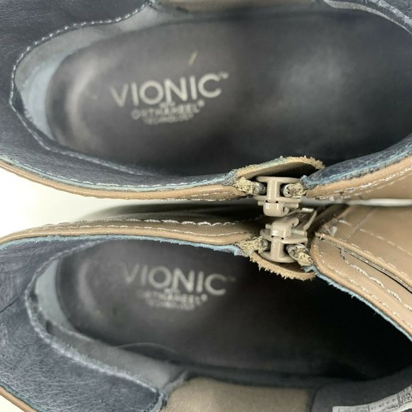 Vionic Adrie Orthaheel Orthotic Leather Ankle Boots Taupe Side Zip Women’s Sz 7 - Picture 7 of 11